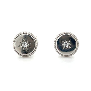 9ct White Gold Flat Star Set Cz Earrings