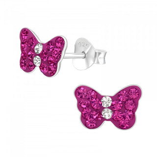 Childrens Sterling Silver Pink Butterfly Cz Earrings