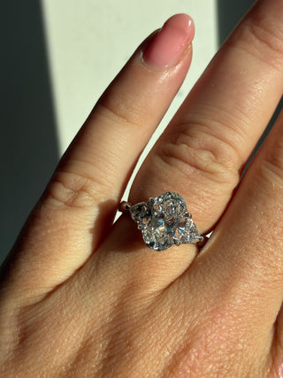 Flossie - Platinum Laboratory Grown 3.71ct Oval Diamond With Trillion Side Stone Engagement Ring