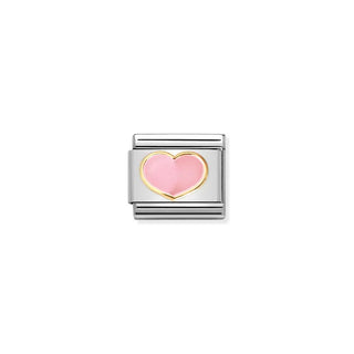 CHARM, COMPOSABLE LINK, GOLD WITH PINK HEART