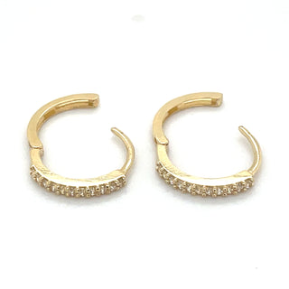 9ct Yellow Gold Cz Set Clicker Hoop Earrings
