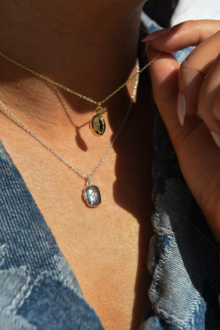 Sterling Silver Rectangular Locket With Celestial Centre