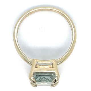 Vintage 9ct Yellow Gold Green Amethyst Emerald Cut Ring