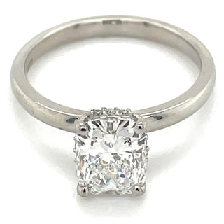 Grace - Platinum 1.58ct Laboratory Grown Elongated Cushion Cut Diamond Ring With Hidden Halo