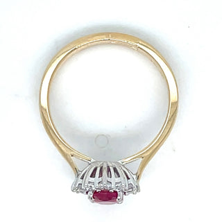 9ct Yellow Gold Lady Di Ruby And Cz Cluster Ring