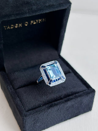 18ct White Gold Earth Grown Aquamarine, Sapphire And Diamond Ring