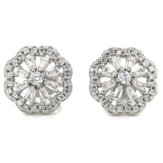 Sterling Silver Cz Flower Stud Earrings