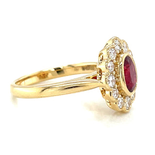 18ct Yellow Gold Earth Grown Cluster Ruby and Diamond Ring