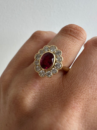 18ct Yellow Gold Earth Grown Cluster Ruby and Diamond Ring