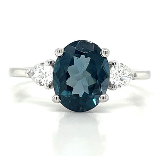 9ct White Gold Laboratory Grown Oval London Blue Topaz And Diamond Ring