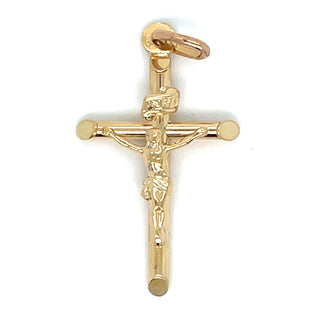 Vintage 9ct Yellow Gold Round Edge Crucifix Pendant