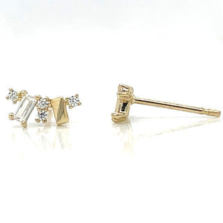 9ct Yellow Gold Multi Cut Cz Stud Earrings