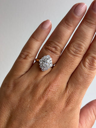 Lenore - 18ct Yellow Gold 1.94ct Oval Milgrain Edge Halo Laboratory Grown Diamond Engagement Ring