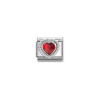 Composable CL FACETED STONES, steel with 925 sterling silver HEART with DOTS RICH SETTING Red