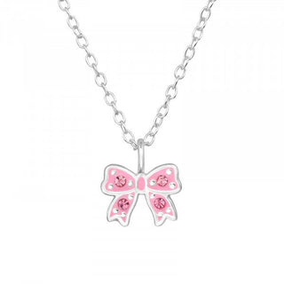 Childrens Sterling Silver Pink Bow Necklace