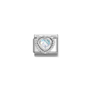 Composable CL FACETED STONES, steel with 925 sterling silver HEART with DOTS RICH SETTING Clear Cz