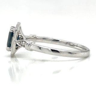 9ct White Gold Earth Grown 0.75ct Sapphire with White Sapphire And 0.08ct Diamod Ring