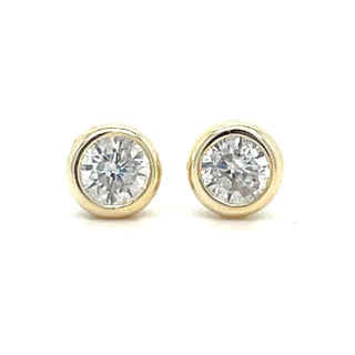 Golden Round Cz Bezel Set Stud Earrings