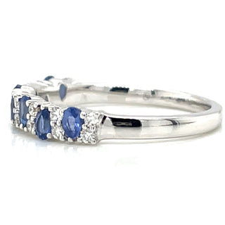 9ct White Gold Round Brilliant Diamond And Pear Sapphire Ring