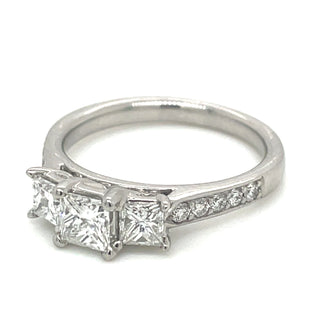 Megan Platinum Earth Grown Three Stone Princess Cut with Pave Shoulder Diamond Engagement Ring