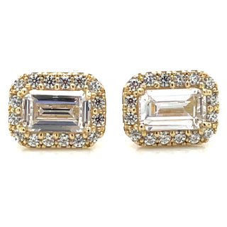 9ct Yellow Gold Cz Cluster Emerald Cut Stud Earrings