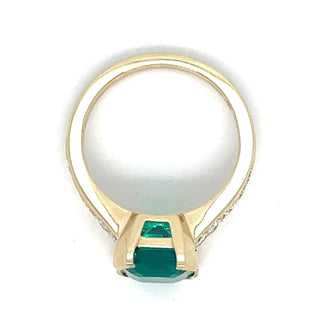 9ct Yellow Gold Laboratory Grown Emerald Cut Emerald Ring With Diamond Set Shoulders