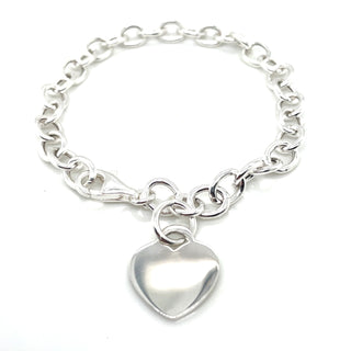 Sterling Silver Round Belcher Link Bracelet With Heart Charm