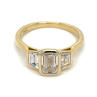 Paloma - 18ct Yellow Gold Laboratory Grown 1.74ct Bezel Set Emerald Cut Diamond With Tapered Baguette Side Stones