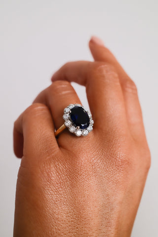 Platinum Laboratory Grown 10ct Sapphire And 1.33ct Diamond Princess Di Style Ring