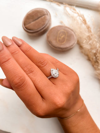 Abigail - Platinum Pear Halo Castle 1.32ct Diamond Engagement Ring
