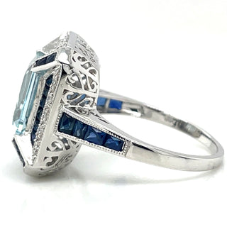 18ct White Gold Earth Grown Aquamarine, Sapphire And Diamond Ring