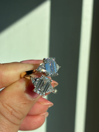 Saige - 18ct Yellow Gold 2.47ct Laboratory Grown Emerald Cut Diamond & Trillion Side Stone Engagement Ring