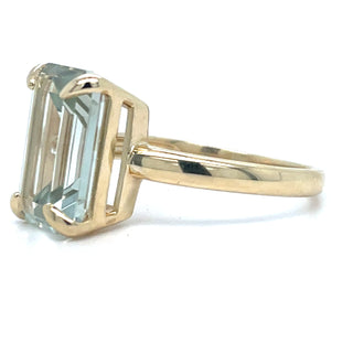 Vintage 9ct Yellow Gold Green Amethyst Emerald Cut Ring