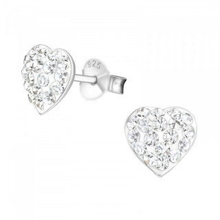 Children's Sterling Silver White And Clear Cz Heart Earrings