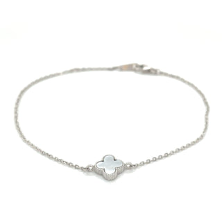 9ct White Gold Mother Of Pearl Clover Bracelet
