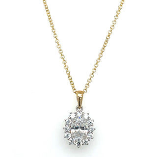 9ct Gold Two Tone Lady Di Style Cz Halo Necklace