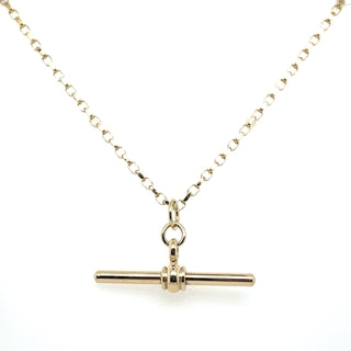 Vintage 9ct Yellow Gold 24” Round Belcher Chain And Straight T-Bar Necklace