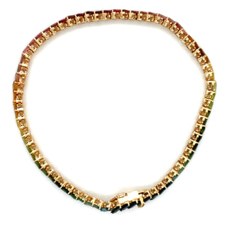 14ct Yellow Gold Earth Grown 7.33ct Rainbow Baguette Tourmaline Tennis Bracelet