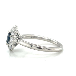 Platinum 1ct Sapphire & Diamond Cluster Halo Ring