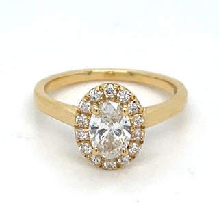 Ruth - 18ct Yellow Gold Laboratory Grown 1.01ct Castle Set Oval Halo Diamond Engagement Ring