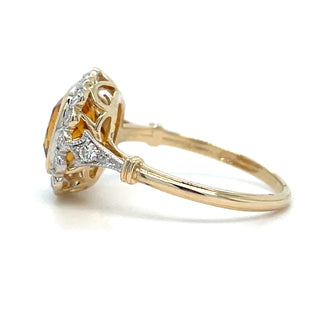 9ct Yellow Gold 2.05ct Citrine And 0.45ct Diamond Halo Ring With Milgrain Setting