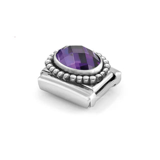 Composable FACETED STONES, steel with 925 sterling silver OVAL BEADED RICH SETTING PURPLE