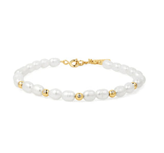 Ania Haie Gold Freshwater Pearl and White Cubic Zirconia Bezel Set Bracelet