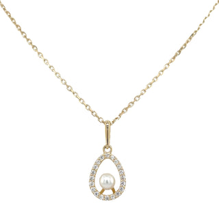 9ct Yellow Gold Cz Set Teardrop & Pearl Pendant