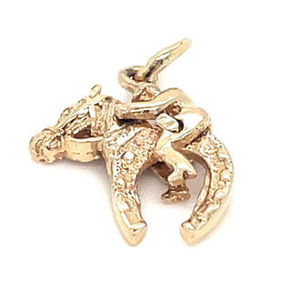Vintage 9ct Yellow Gold Horseshoe, Horsehead And Jockey Pendant