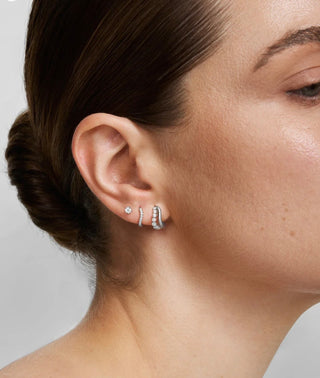 Ania Haie Silver Slim Pavé Wave Huggie Hoop Earrings