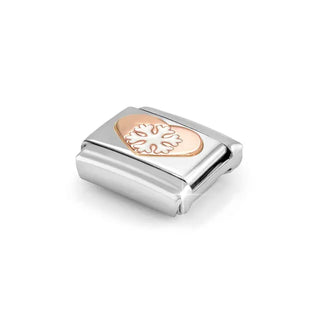 Composable Classic Symbols in stainless steel, enamel with 9k rose gold White Snowflake Heart