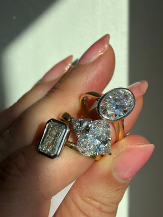 Lula - 18ct Yellow Gold Laboratory Grown 3.75ct Oval Diamond With Trillion Side Stone Engagement Ring