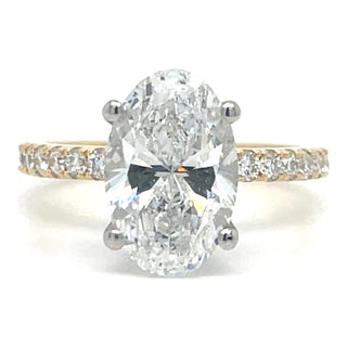 Valencia - 18ct Yellow Gold Laboratory Grown 3.56ct Oval Solitaire With Hidden Halo Engagement Ring And Castle Set Shoulders