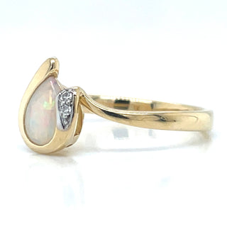 9ct Yellow Gold Earth Grown 0.01ct Diamond And Opal Pear Ring